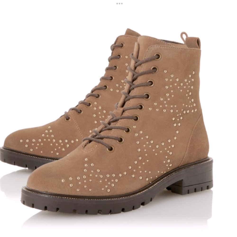 Dune London Prentice Star Studded Tan Biker Boots Size EU 39/US 8